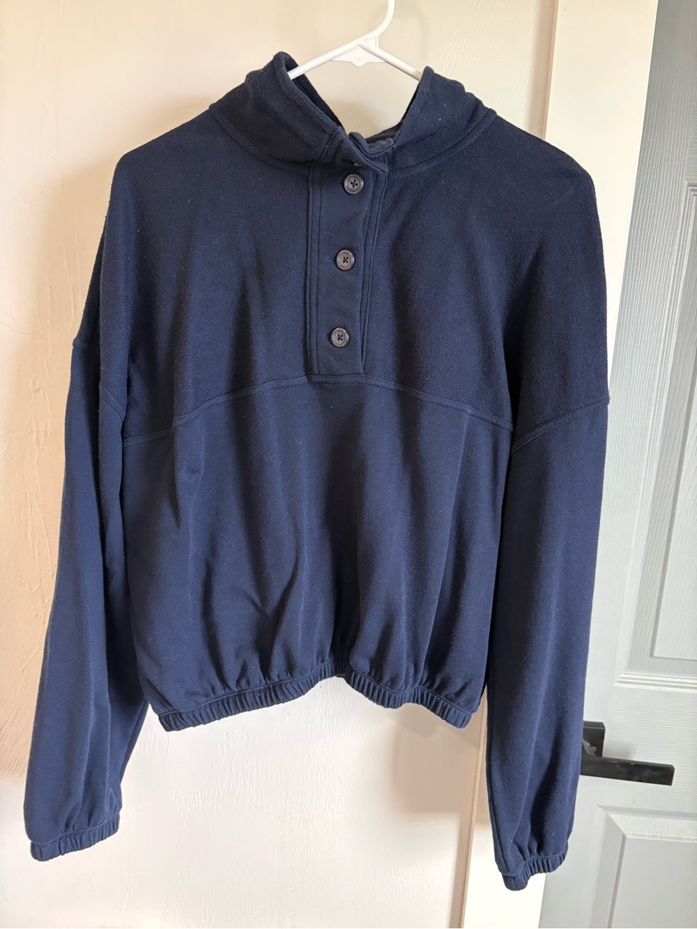 Old Navy Navy Button-Front Mock Neck Pullover
